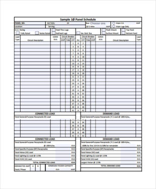 Editable Electrical Load Schedule Template Pdf Sample