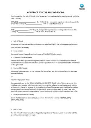 Editable Sale Of Goods Contract Template Doc