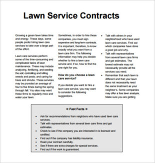 Editable Simple Lawn Care Contract Template Word