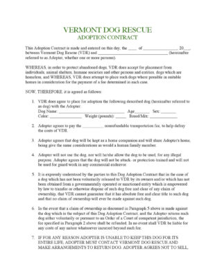 Editable Simple Pet Adoption Contract Template Pdf Sample