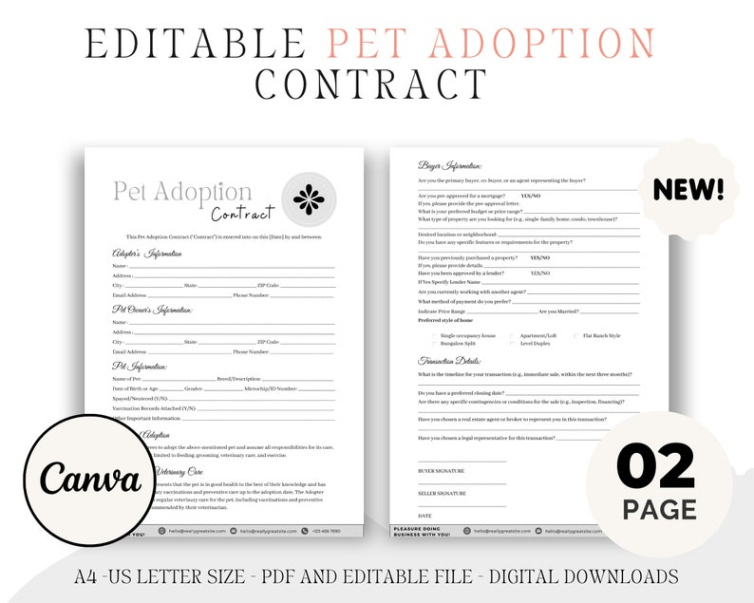 Editable Simple Pet Adoption Contract Template Word