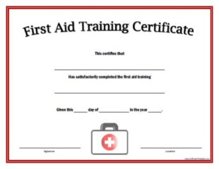 First Aid Training Certificate Template Sample