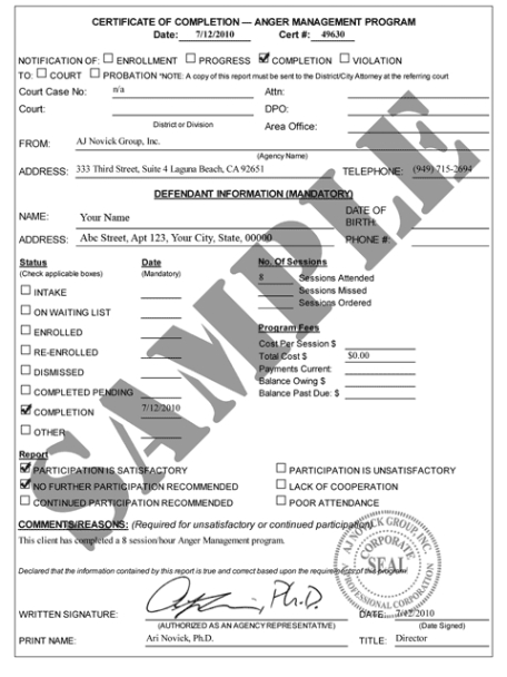 Free Blank Anger Management Certificate Of Completion Template Sample