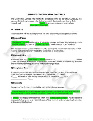 Free Custom New Home Construction Contract Template Pdf