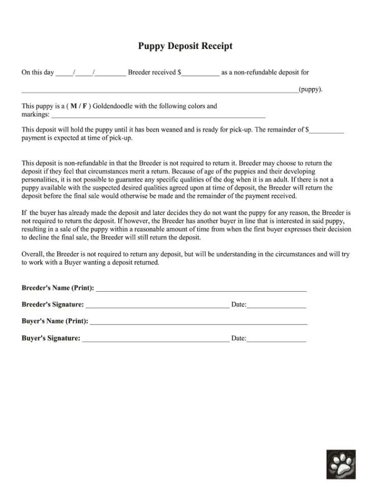 Free Custom Non Refundable Deposit Contract Template Pdf