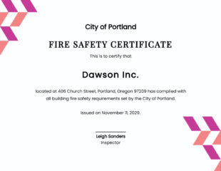 Free Editable Fire Safety Training Certificate Template