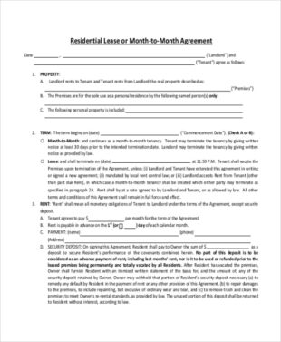 Free Editable Month To Month Rental Contract Template Doc Sample