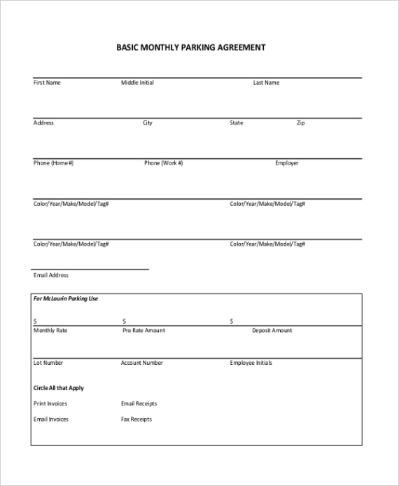 Free Editable Parking Space Rental Contract Template  Sample