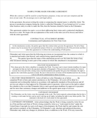 Free Editable Work Made For Hire Contract Template Doc