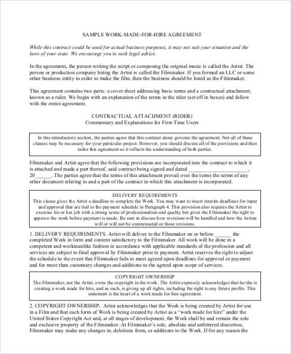 Free Editable Work Made For Hire Contract Template Doc