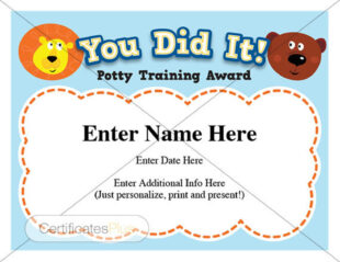 Free Printable Potty Training Certificate Template Pdf