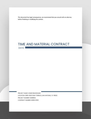 Free Printable Time And Materials Contract Template Pdf Sample