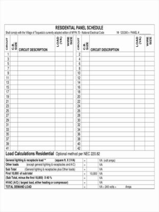 Free Sample 3 Phase Electrical Panel Schedule Template Excel Sample