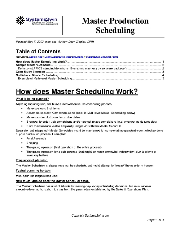 Free Sample Master Production Schedule Template Word Sample