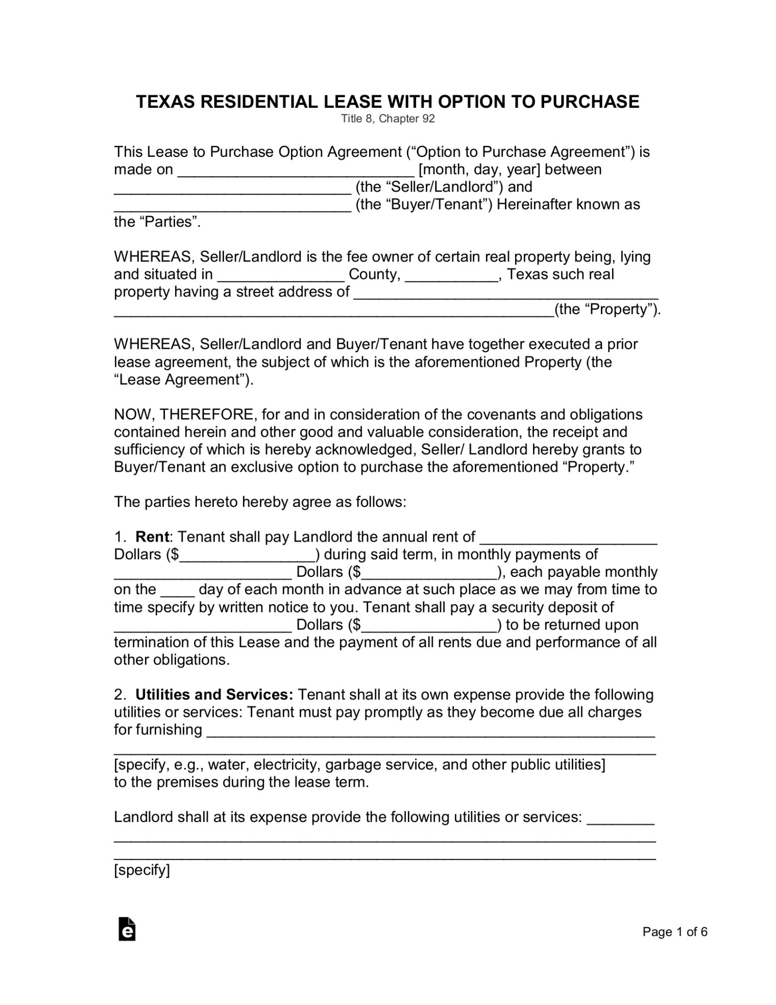 Free  Simple Rent To Own Contract Template Pdf