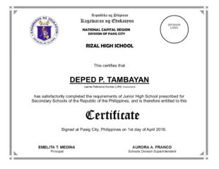 High School Diploma Certificate Template Sample