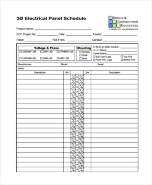 Printable Electrical Load Schedule Template Excel