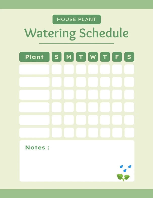 Printable Irrigation Watering Schedule Template  Example