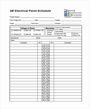 Printable Residential Electrical Panel Schedule Template Doc Example