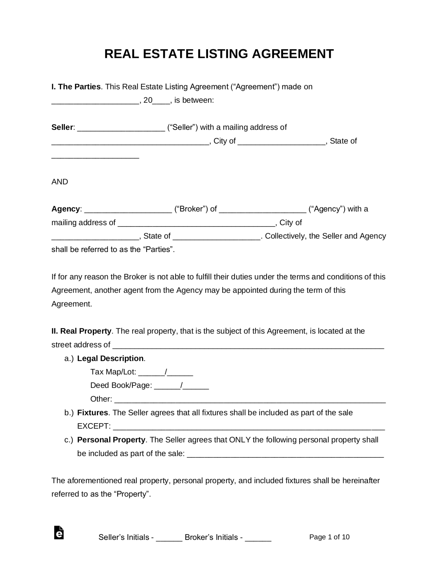 Real Estate Team Contract Template Excel