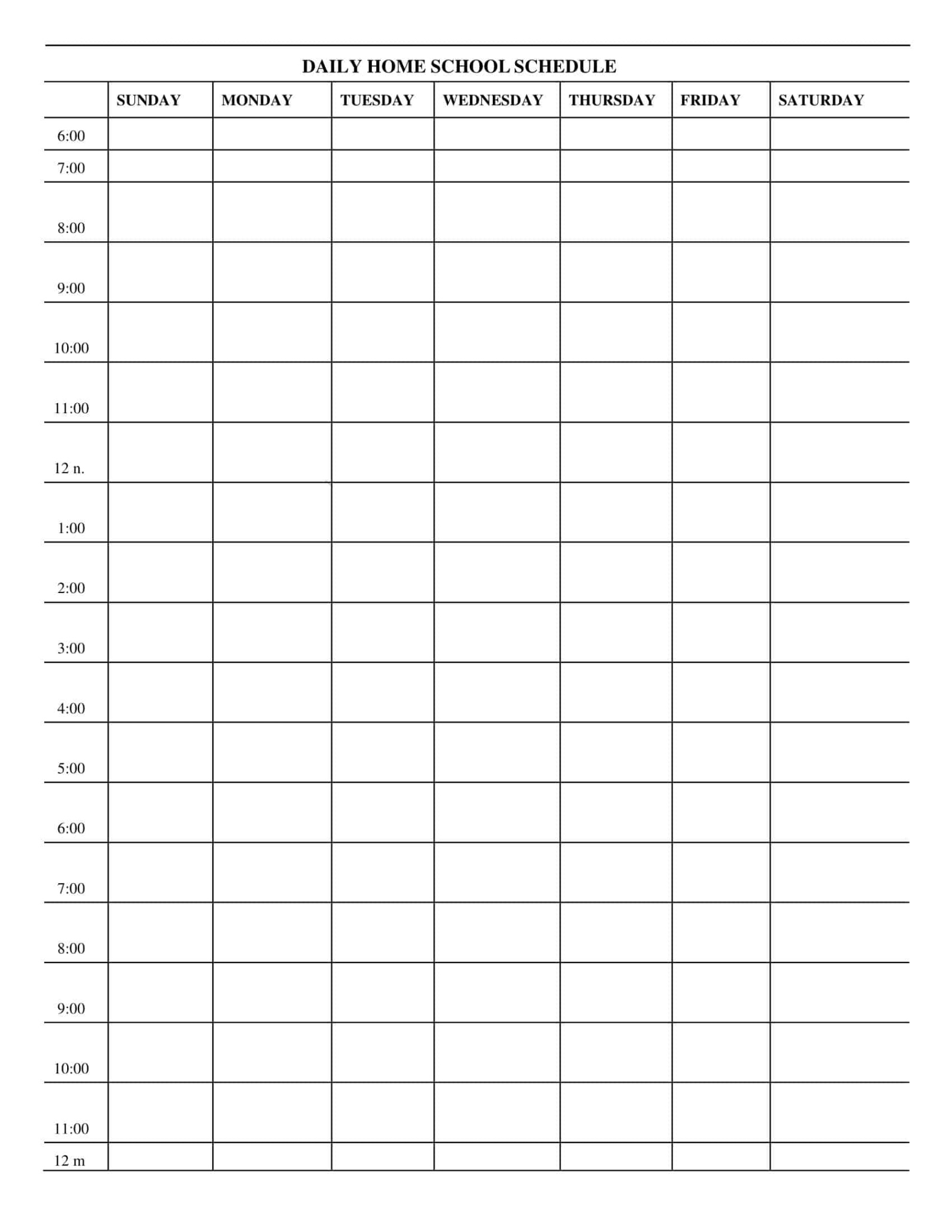 Blank Homeschool Daily Schedule Template Pdf