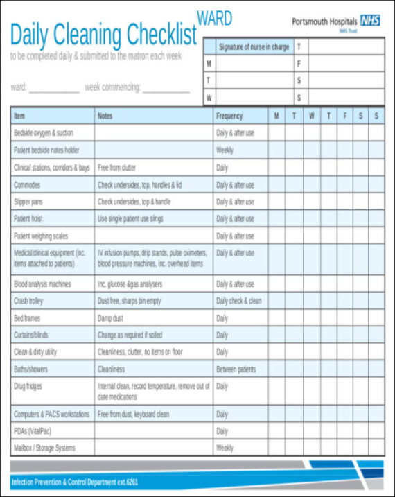 Blank Nursing Home Cleaning Schedule Template Doc Sample