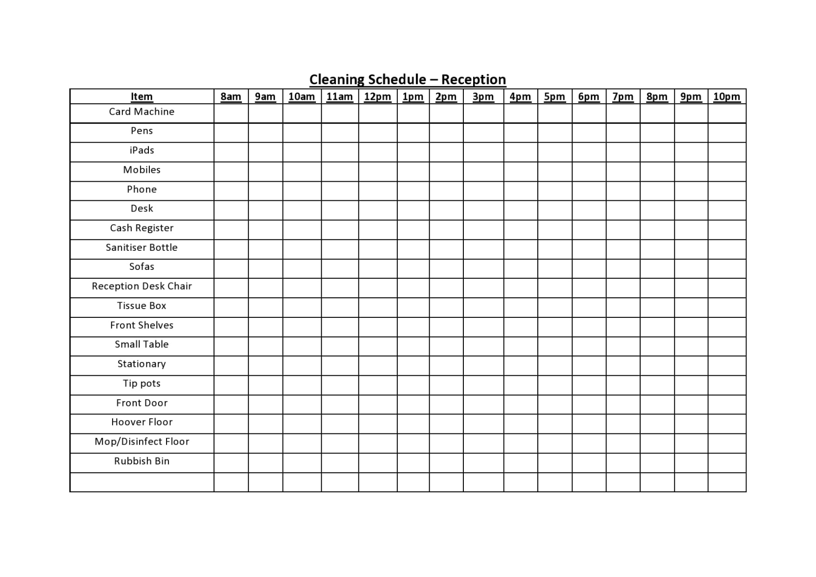 Blank Office Refrigerator Cleaning Schedule Template Word