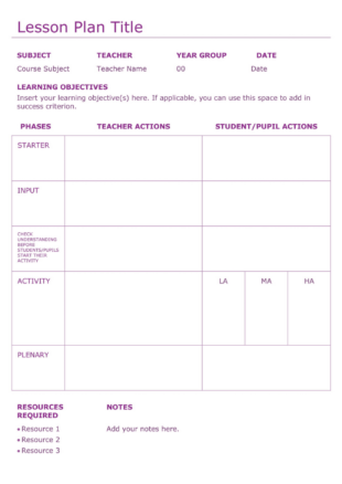 Blank Primary School Lesson Observation Template Doc