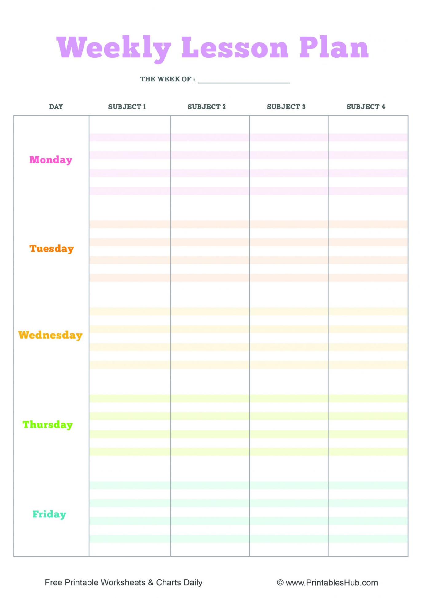 Blank Weekly Teaching Schedule Template Doc