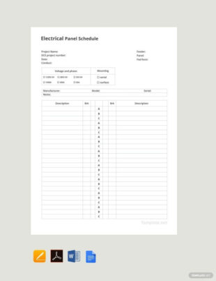 Editable Electrical Load Schedule Template  Example