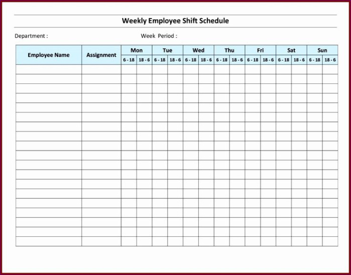 Editable Employee Monthly Work Schedule Template Doc Example