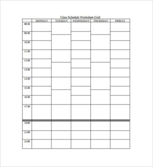 Editable University Class Schedule Template Word Sample