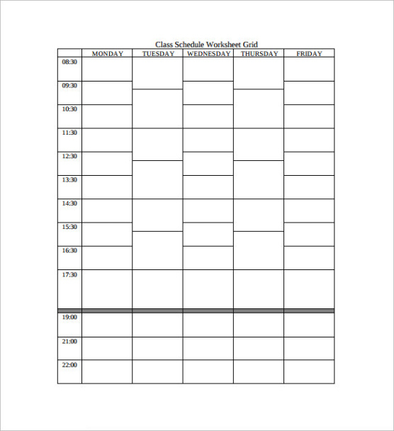 Editable University Class Schedule Template Word Sample