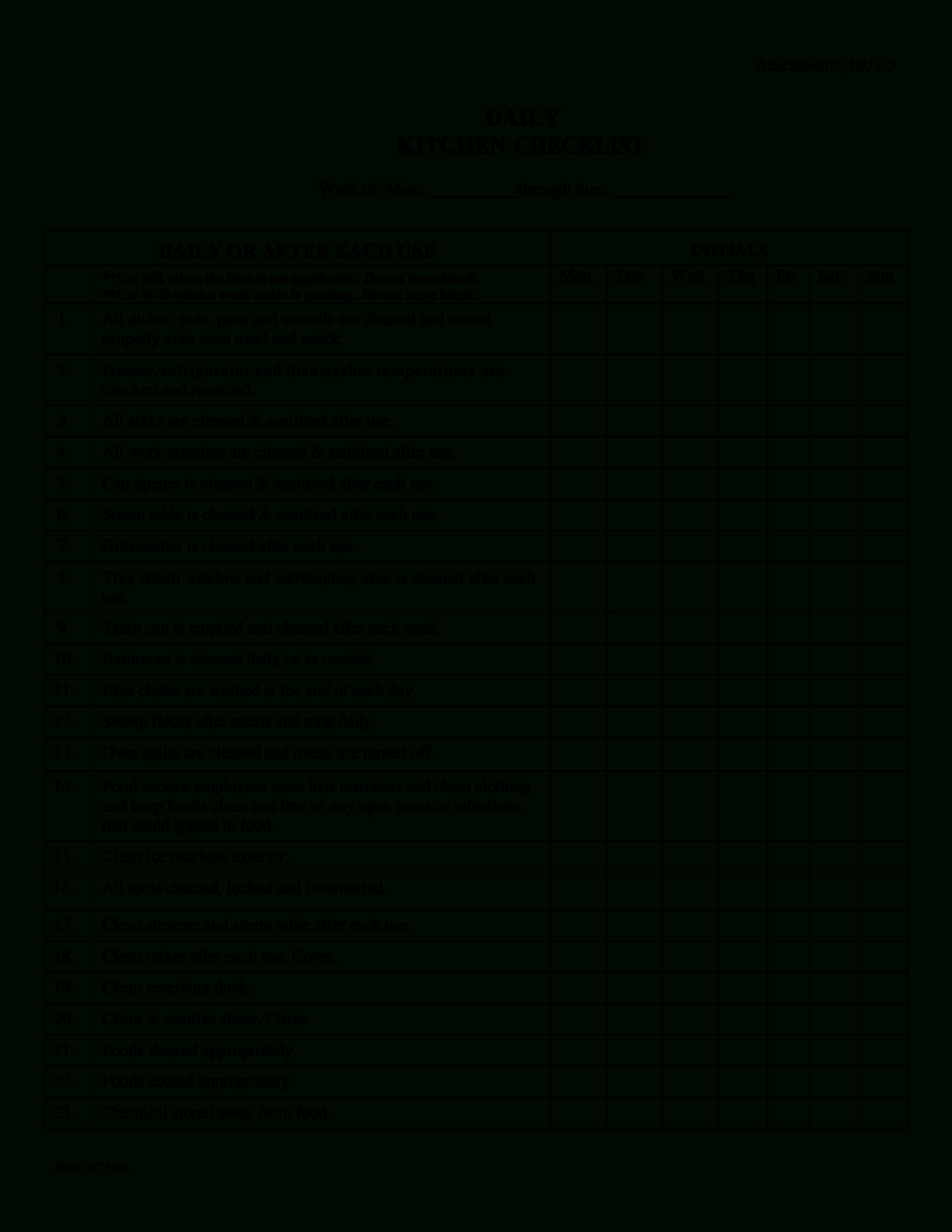 Free Blank Food Safety Cleaning Schedule Template Excel