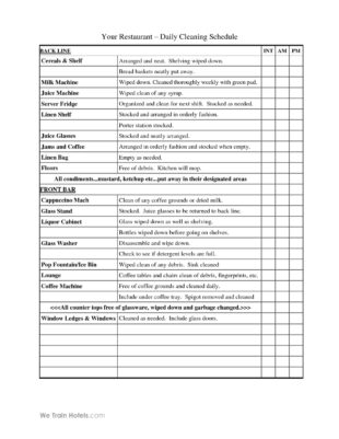 Free Blank Master Cleaning Schedule For Food Industry Template Doc