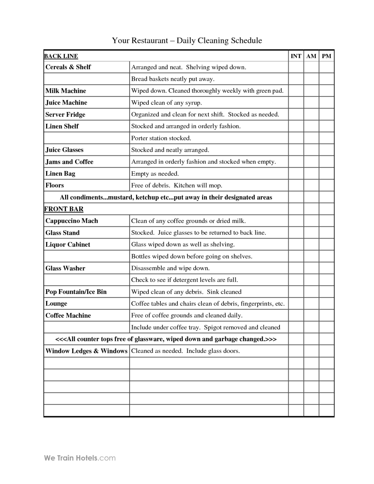 Free Blank Master Cleaning Schedule For Food Industry Template Doc