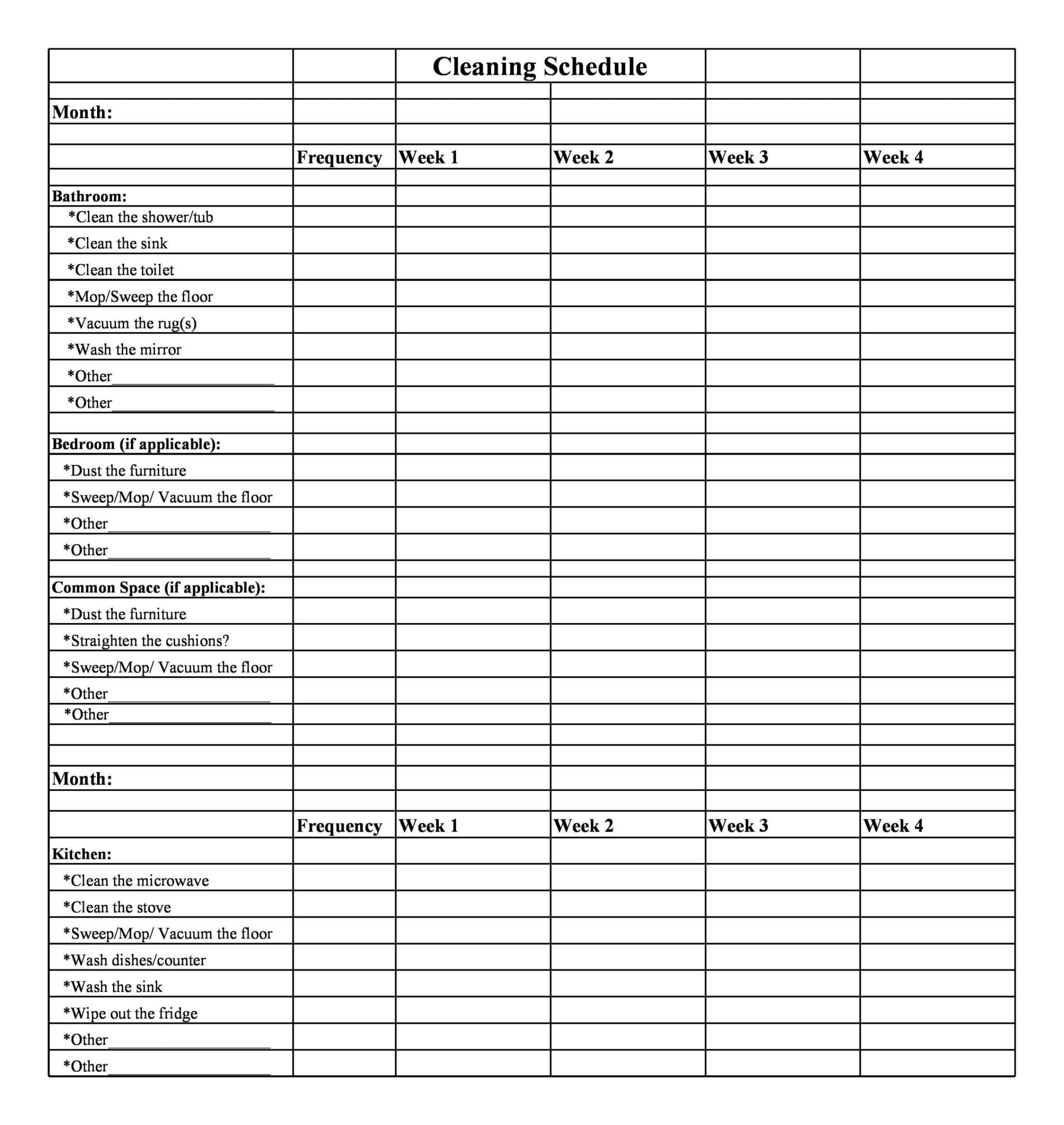 Free Blank Office Kitchen Cleaning Schedule Template Pdf Example