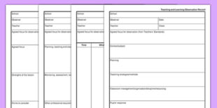 Free Blank Teaching Assistant Lesson Observation Template Excel Example