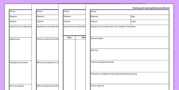 Free Blank Teaching Assistant Lesson Observation Template Excel Example