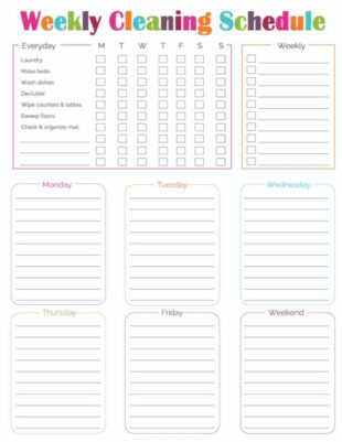 Free Blank Weekly Home Cleaning Schedule Template Pdf