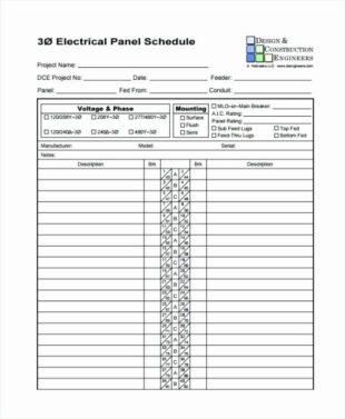 Free Editable Electrical Load Schedule Template Doc Example