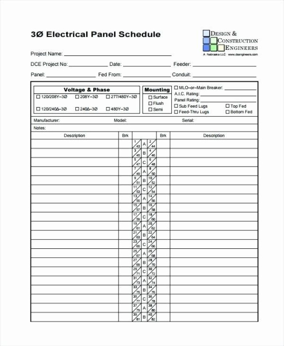 Free Editable Electrical Load Schedule Template Doc Example