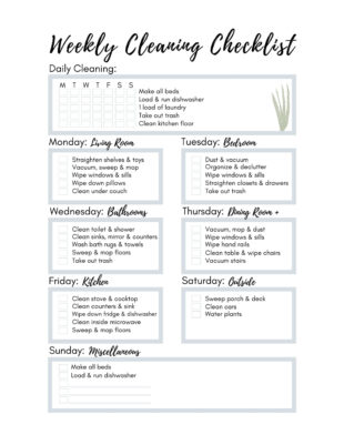 Free Editable Weekly House Cleaning Schedule Template Excel Sample