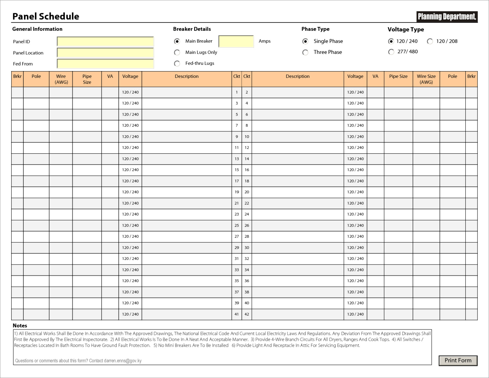 Free Printable Residential Electrical Panel Schedule Template Word