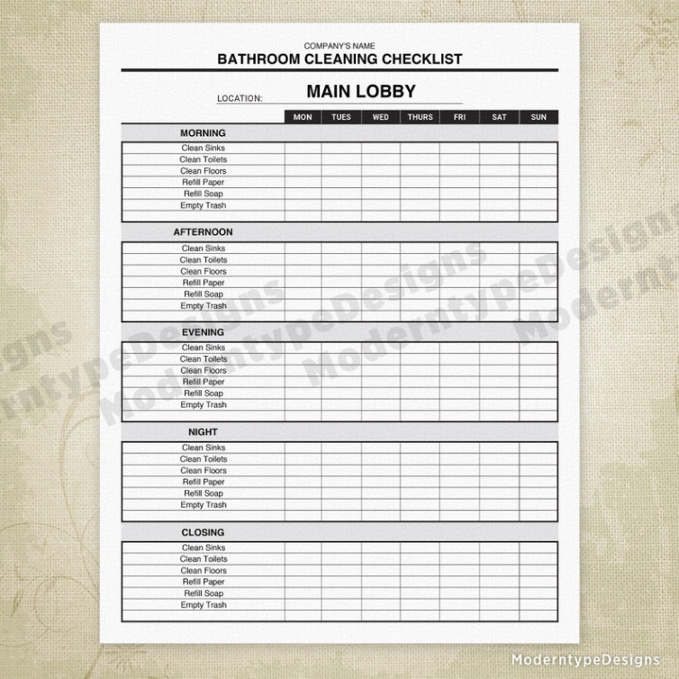 Free Printable Restroom Cleaning Schedule Template Excel Sample