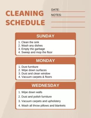 Free Printable Takeaway Cleaning Schedule Template Word Example