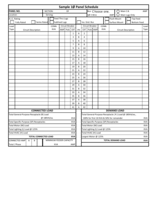 Free Sample 3 Phase Electrical Panel Schedule Template Word Sample