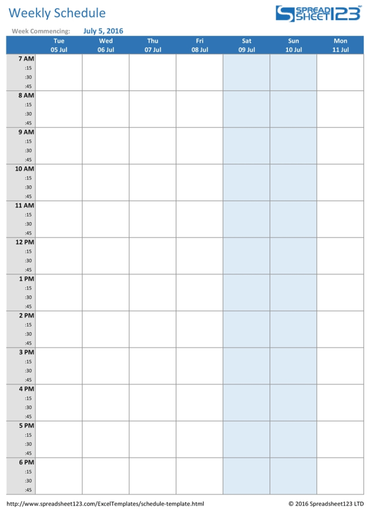 Free Sample 7 Day Weekly Schedule Template Pdf Example