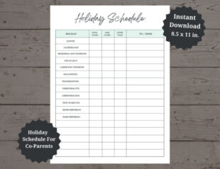 Free Sample Child Custody Holiday Schedule Template Excel Example