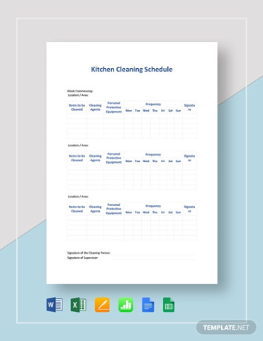 Free Sample School Kitchen Cleaning Schedule Template Excel